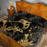 Black And Gold Aotearoa Whai Quilt Bed Set NZ Stingrays Maori Curves Style