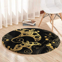 Black And Gold Aotearoa Whai Round Carpet NZ Stingrays Maori Curves Style LT14 - Polynesian Pride