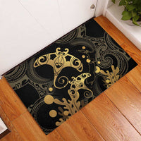 Black And Gold Aotearoa Whai Rubber Doormat NZ Stingrays Maori Curves Style LT14 - Polynesian Pride