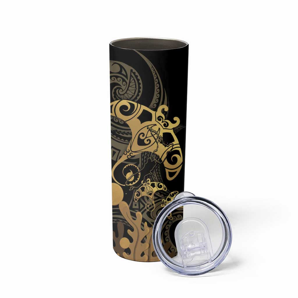 Black And Gold Aotearoa Whai Skinny Tumbler NZ Stingrays Maori Curves Style