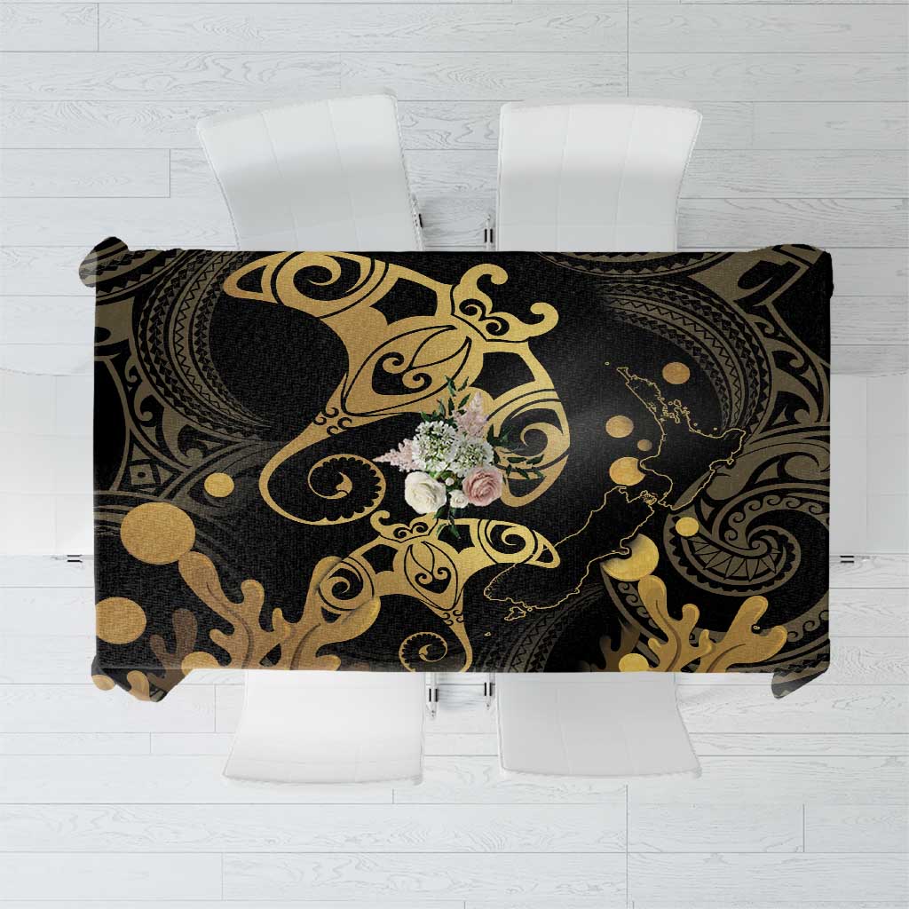 Black And Gold Aotearoa Whai Tablecloth NZ Stingrays Maori Curves Style LT14 Gold - Polynesian Pride