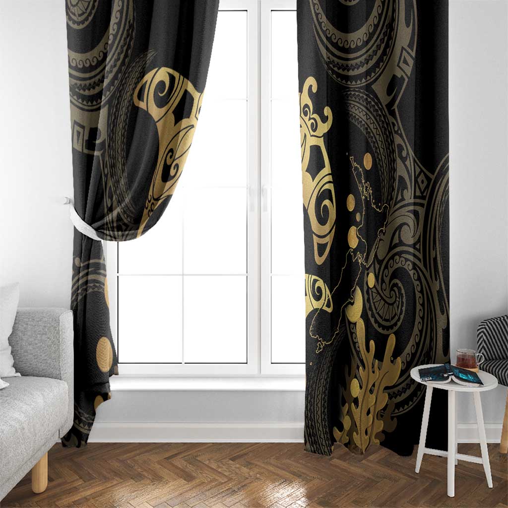 Black And Gold Aotearoa Whai Window Curtain NZ Stingrays Maori Curves Style