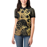 Black And Gold Aotearoa Whai Women Polo Shirt NZ Stingrays Maori Curves Style