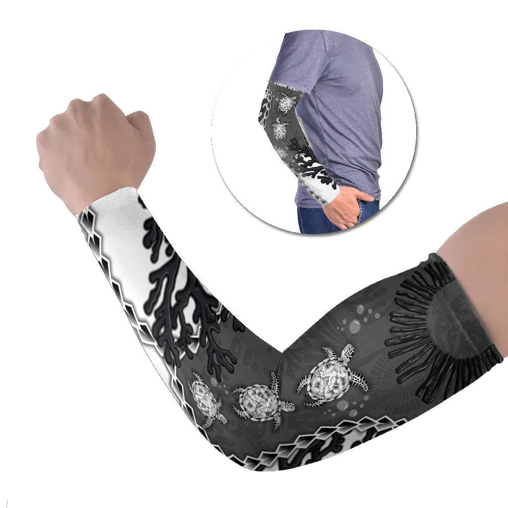 Personalized Black Coral Hawaii Arm Sleeves Ekaha Ku Moana Honu Sea Turtle
