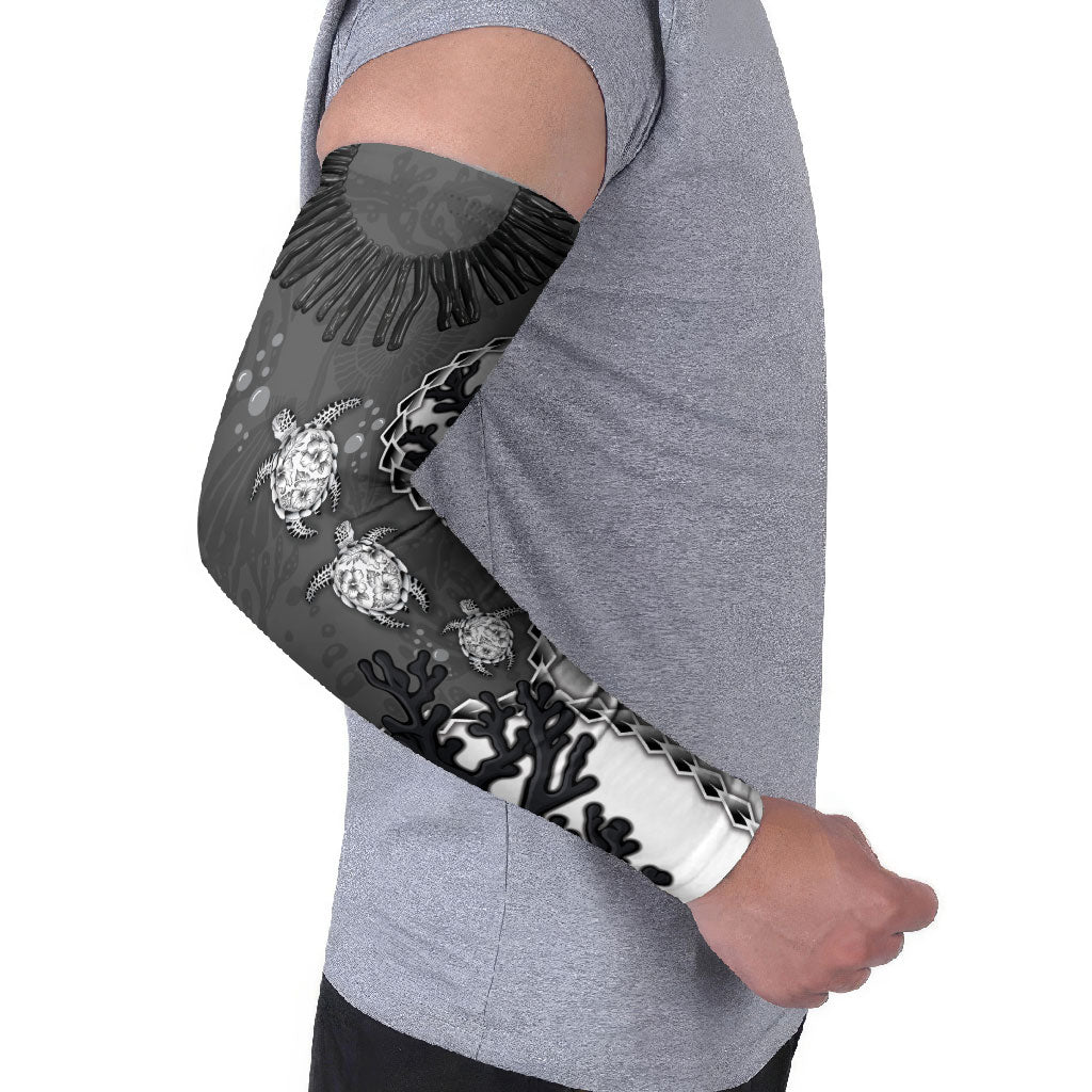 Personalized Black Coral Hawaii Arm Sleeves Ekaha Ku Moana Honu Sea Turtle