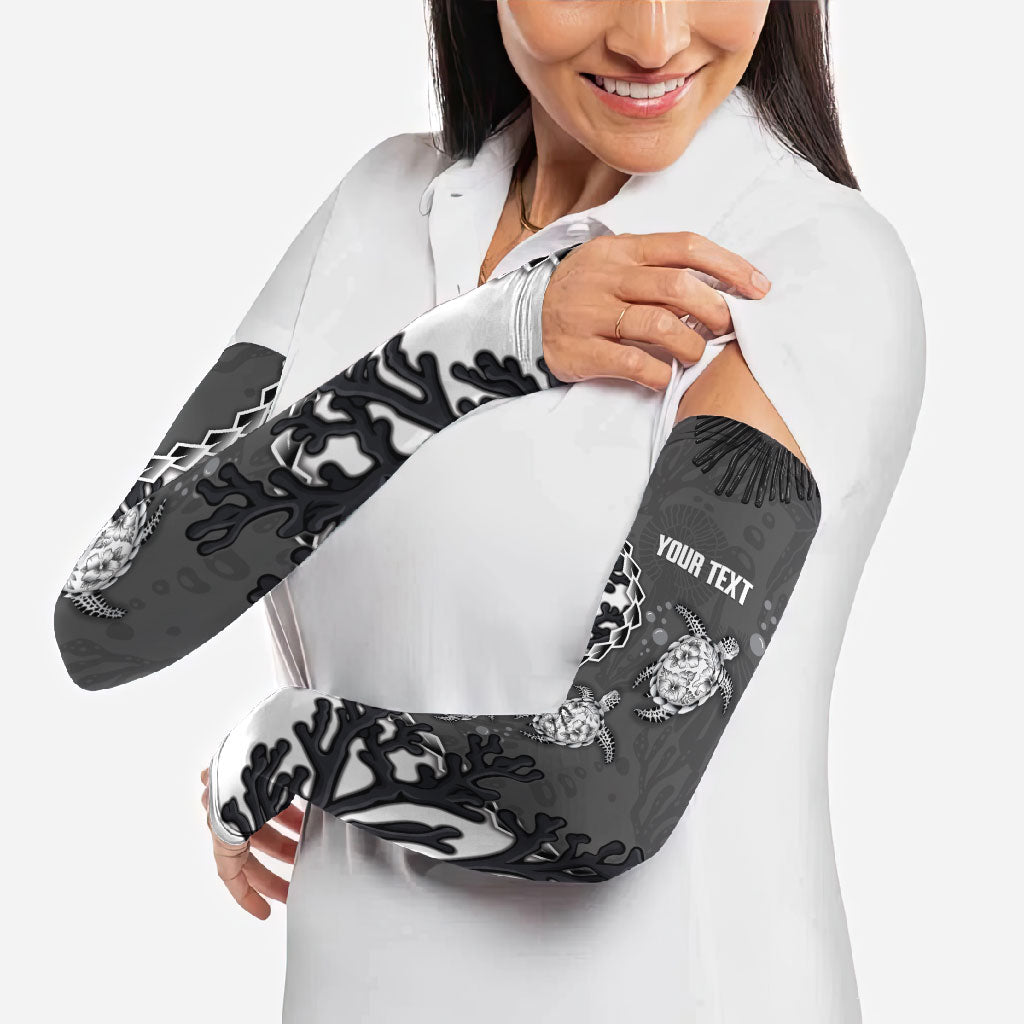 Personalized Black Coral Hawaii Arm Sleeves Ekaha Ku Moana Honu Sea Turtle