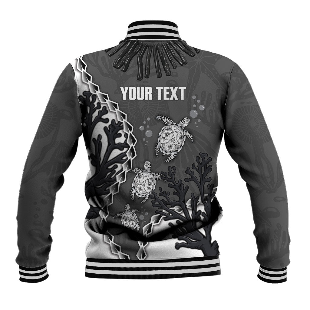 Personalized Black Coral Hawaii Baseball Jacket Ekaha Ku Moana Honu Sea Turtle