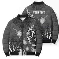 Personalized Black Coral Hawaii Bomber Puffer Jacket Ekaha Ku Moana Honu Sea Turtle