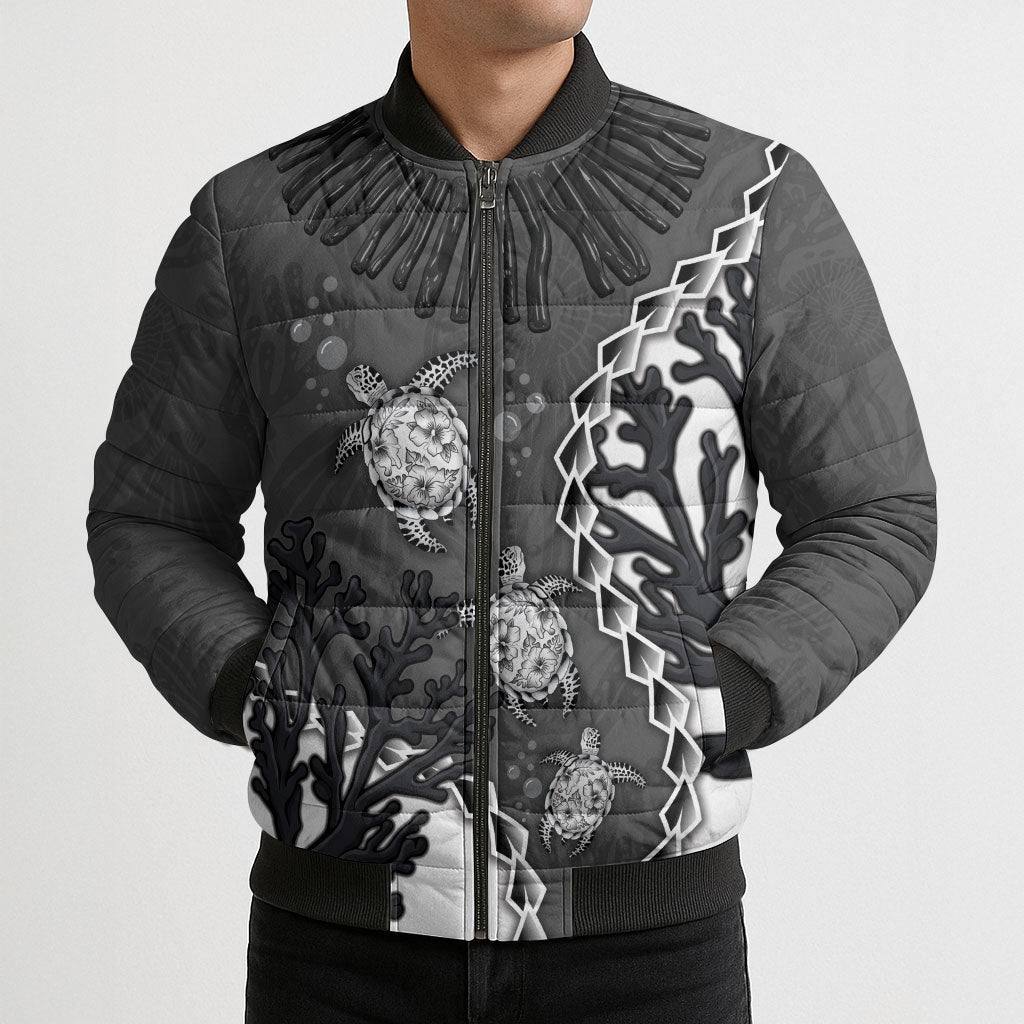 Personalized Black Coral Hawaii Bomber Puffer Jacket Ekaha Ku Moana Honu Sea Turtle