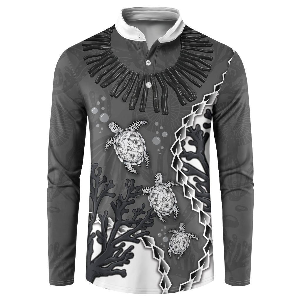 Personalized Black Coral Hawaii Button Sweatshirt Ekaha Ku Moana Honu Sea Turtle LT14 Gray - Polynesian Pride