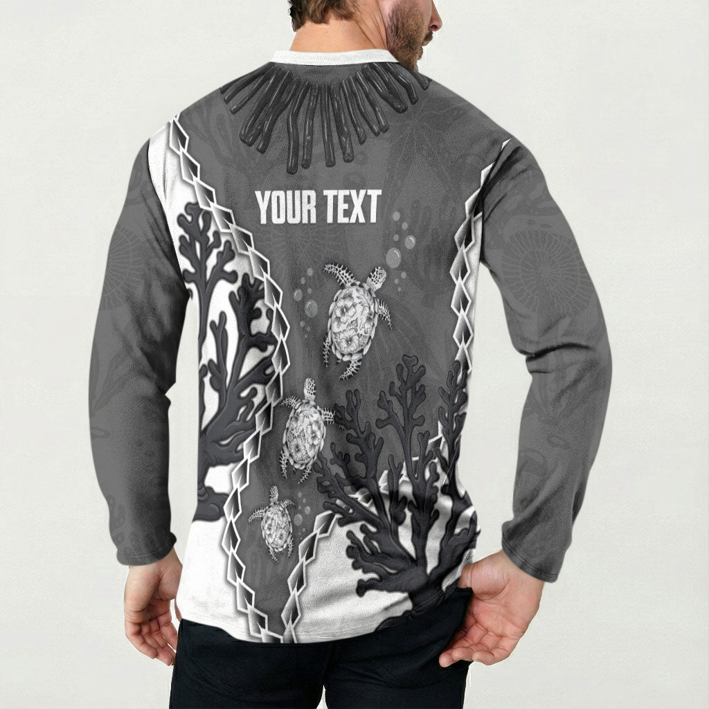 Personalized Black Coral Hawaii Button Sweatshirt Ekaha Ku Moana Honu Sea Turtle
