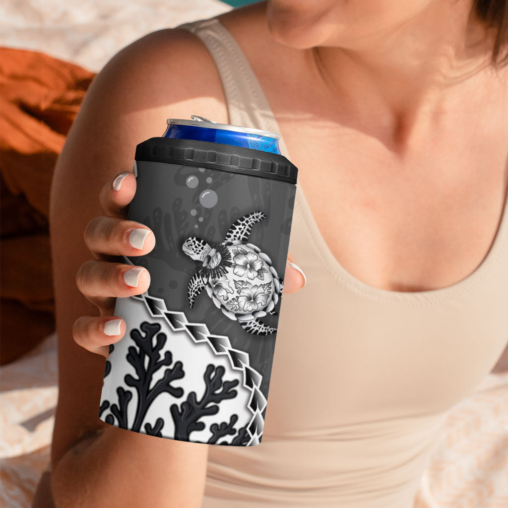 Personalized Black Coral Hawaii 4 in 1 Can Cooler Tumbler Ekaha Ku Moana Honu Sea Turtle LT14 - Polynesian Pride