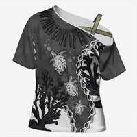 Personalized Black Coral Hawaii Cross Shoulder Shirt Ekaha Ku Moana Honu Sea Turtle