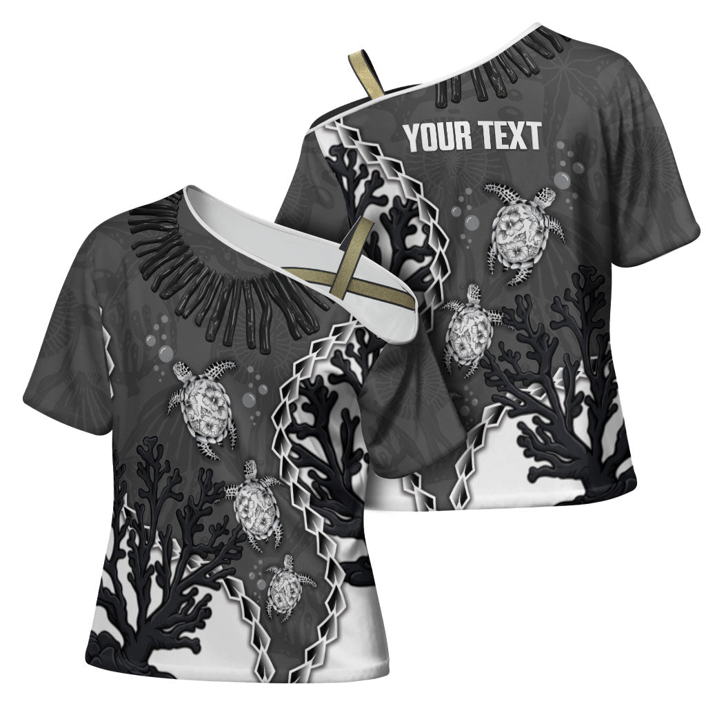 Personalized Black Coral Hawaii Cross Shoulder Shirt Ekaha Ku Moana Honu Sea Turtle