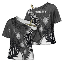 Personalized Black Coral Hawaii Cross Shoulder Shirt Ekaha Ku Moana Honu Sea Turtle