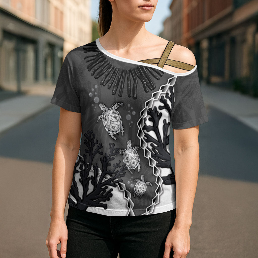Personalized Black Coral Hawaii Cross Shoulder Shirt Ekaha Ku Moana Honu Sea Turtle