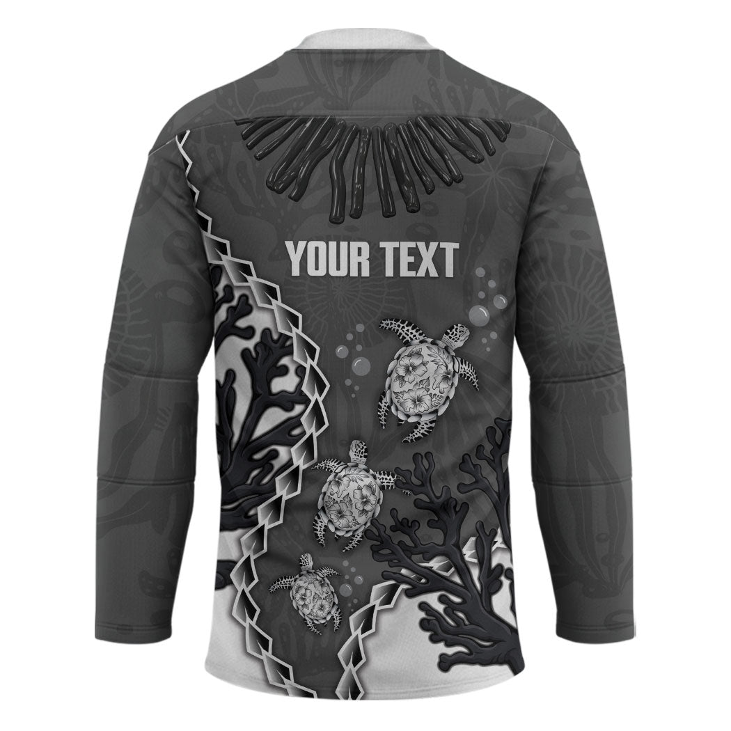 Personalized Black Coral Hawaii Hockey Jersey Ekaha Ku Moana Honu Sea Turtle