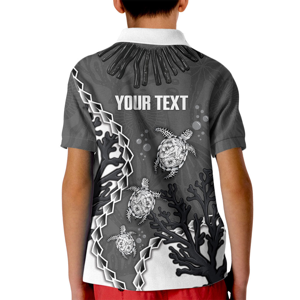 Personalized Black Coral Hawaii Kid Polo Shirt Ekaha Ku Moana Honu Sea Turtle