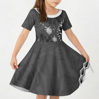 Personalized Black Coral Hawaii Kid Short Sleeve Dress Ekaha Ku Moana Honu Sea Turtle LT14 KID Gray - Polynesian Pride