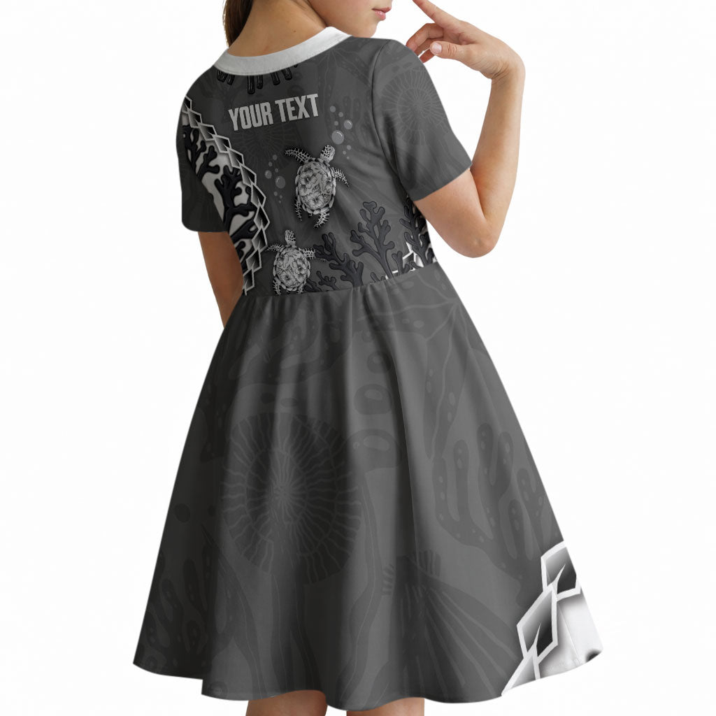 Personalized Black Coral Hawaii Kid Short Sleeve Dress Ekaha Ku Moana Honu Sea Turtle LT14 - Polynesian Pride