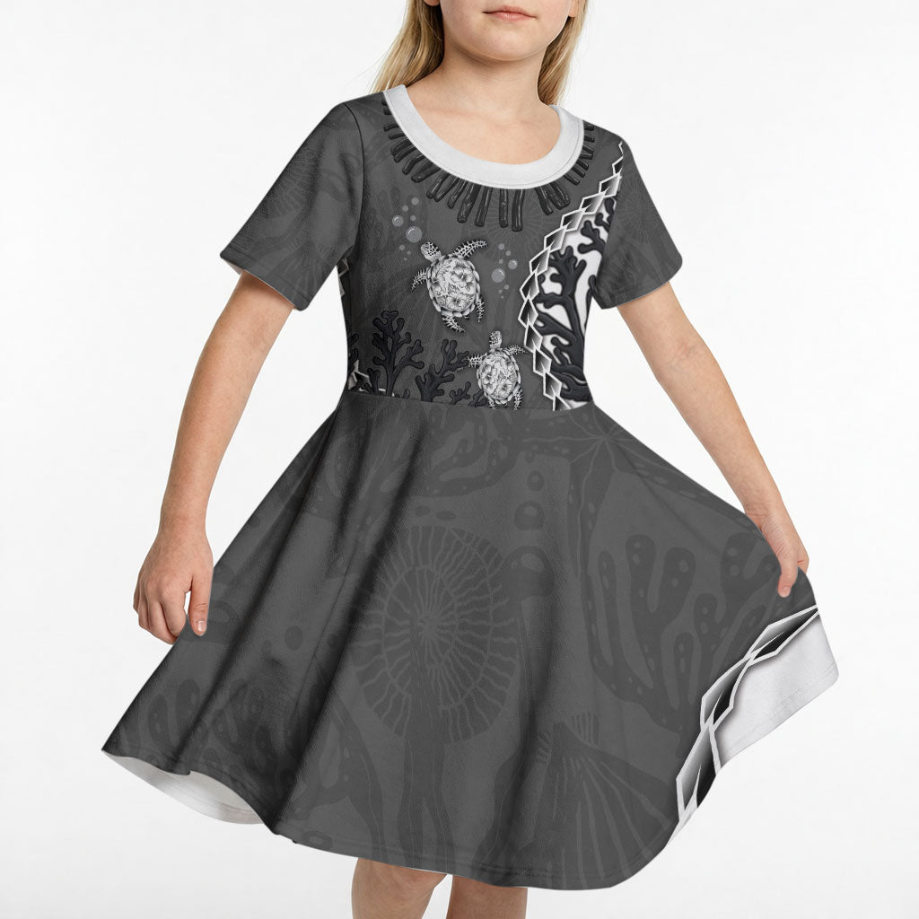 Personalized Black Coral Hawaii Kid Short Sleeve Dress Ekaha Ku Moana Honu Sea Turtle LT14 - Polynesian Pride