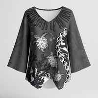 Personalized Black Coral Hawaii Kimono Sleeve Blouse Ekaha Ku Moana Honu Sea Turtle