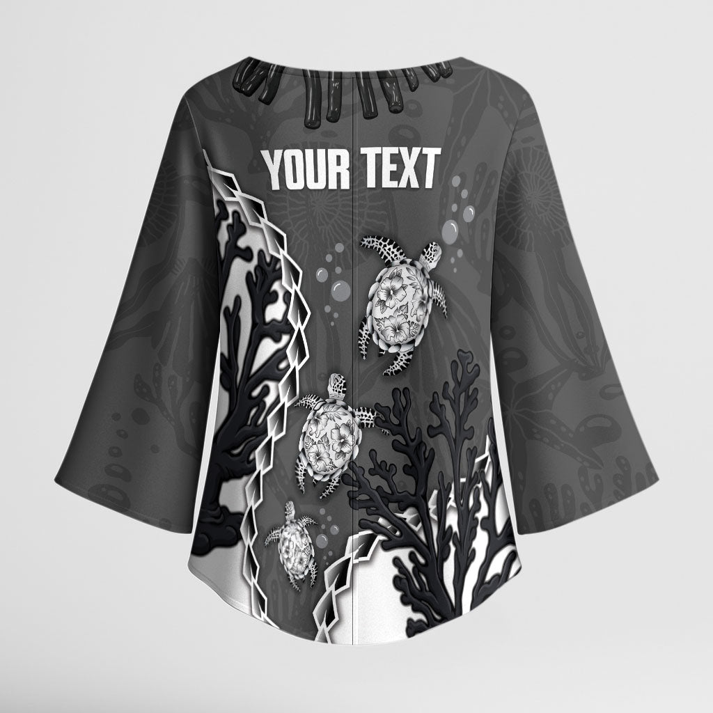 Personalized Black Coral Hawaii Kimono Sleeve Blouse Ekaha Ku Moana Honu Sea Turtle
