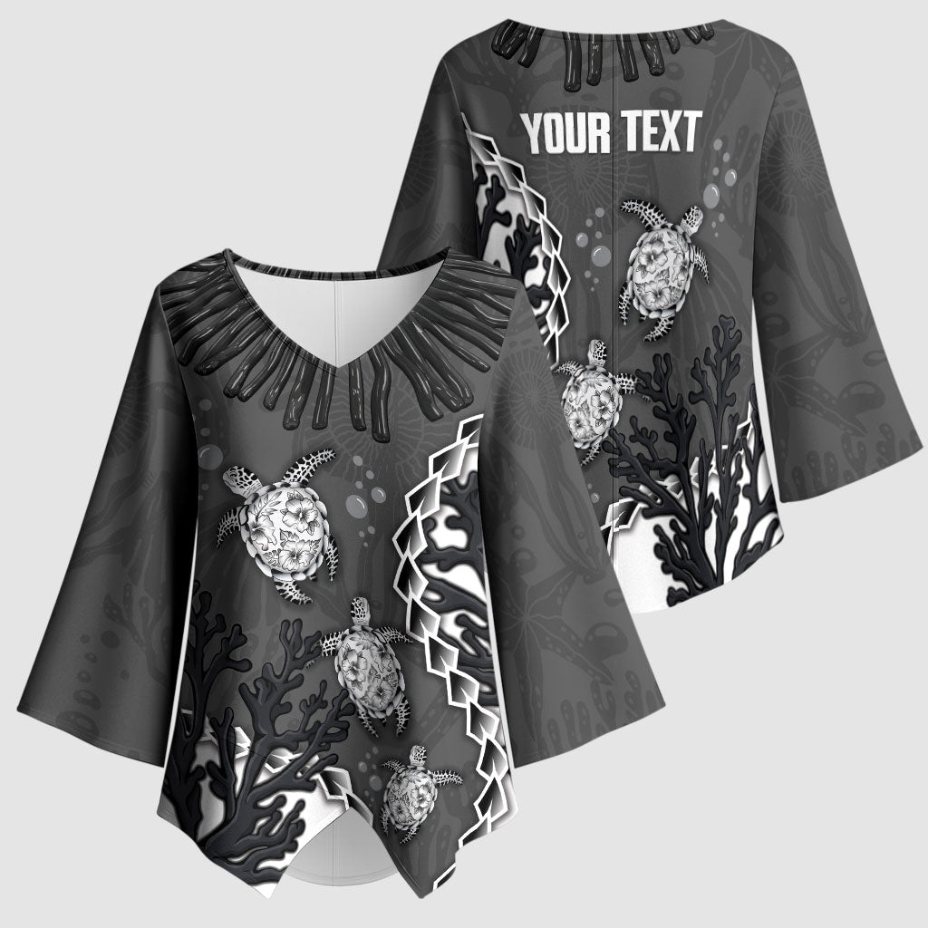 Personalized Black Coral Hawaii Kimono Sleeve Blouse Ekaha Ku Moana Honu Sea Turtle