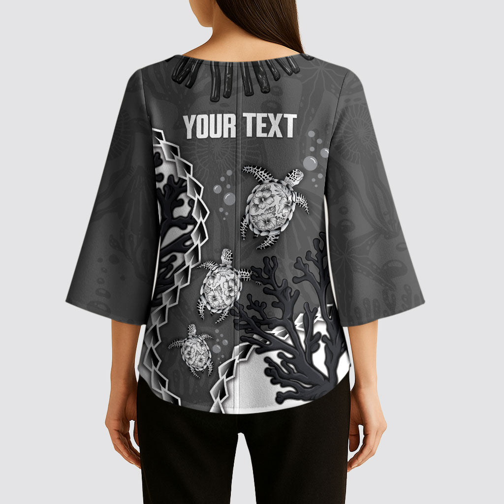 Personalized Black Coral Hawaii Kimono Sleeve Blouse Ekaha Ku Moana Honu Sea Turtle