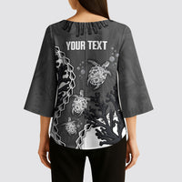 Personalized Black Coral Hawaii Kimono Sleeve Blouse Ekaha Ku Moana Honu Sea Turtle