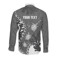 Personalized Black Coral Hawaii Long Sleeve Button Shirt Ekaha Ku Moana Honu Sea Turtle