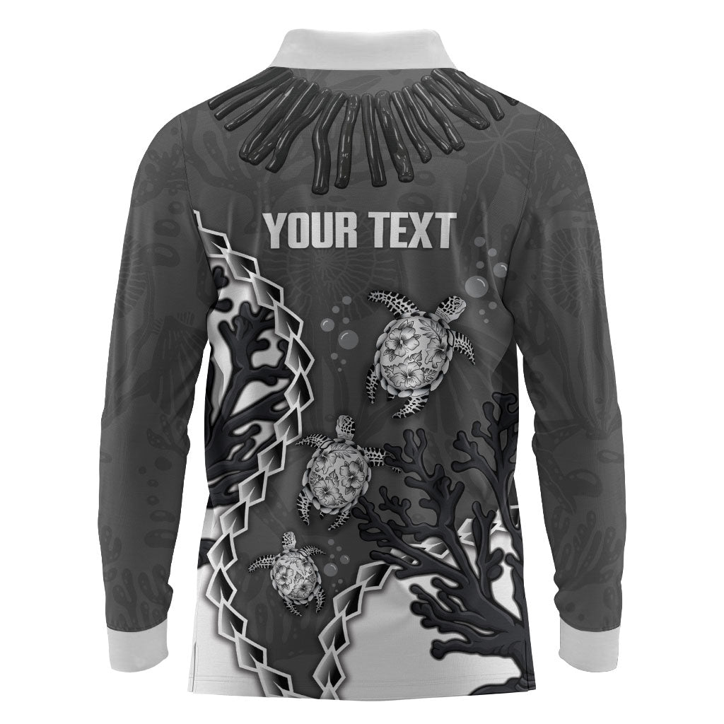 Personalized Black Coral Hawaii Long Sleeve Polo Shirt Ekaha Ku Moana Honu Sea Turtle