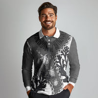 Personalized Black Coral Hawaii Long Sleeve Polo Shirt Ekaha Ku Moana Honu Sea Turtle