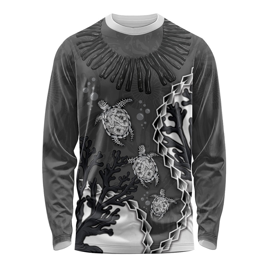 Personalized Black Coral Hawaii Long Sleeve Shirt Ekaha Ku Moana Honu Sea Turtle