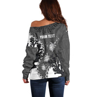 Personalized Black Coral Hawaii Off Shoulder Sweater Ekaha Ku Moana Honu Sea Turtle