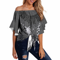 Personalized Black Coral Hawaii Off Shoulder Wrap Waist Top Ekaha Ku Moana Honu Sea Turtle