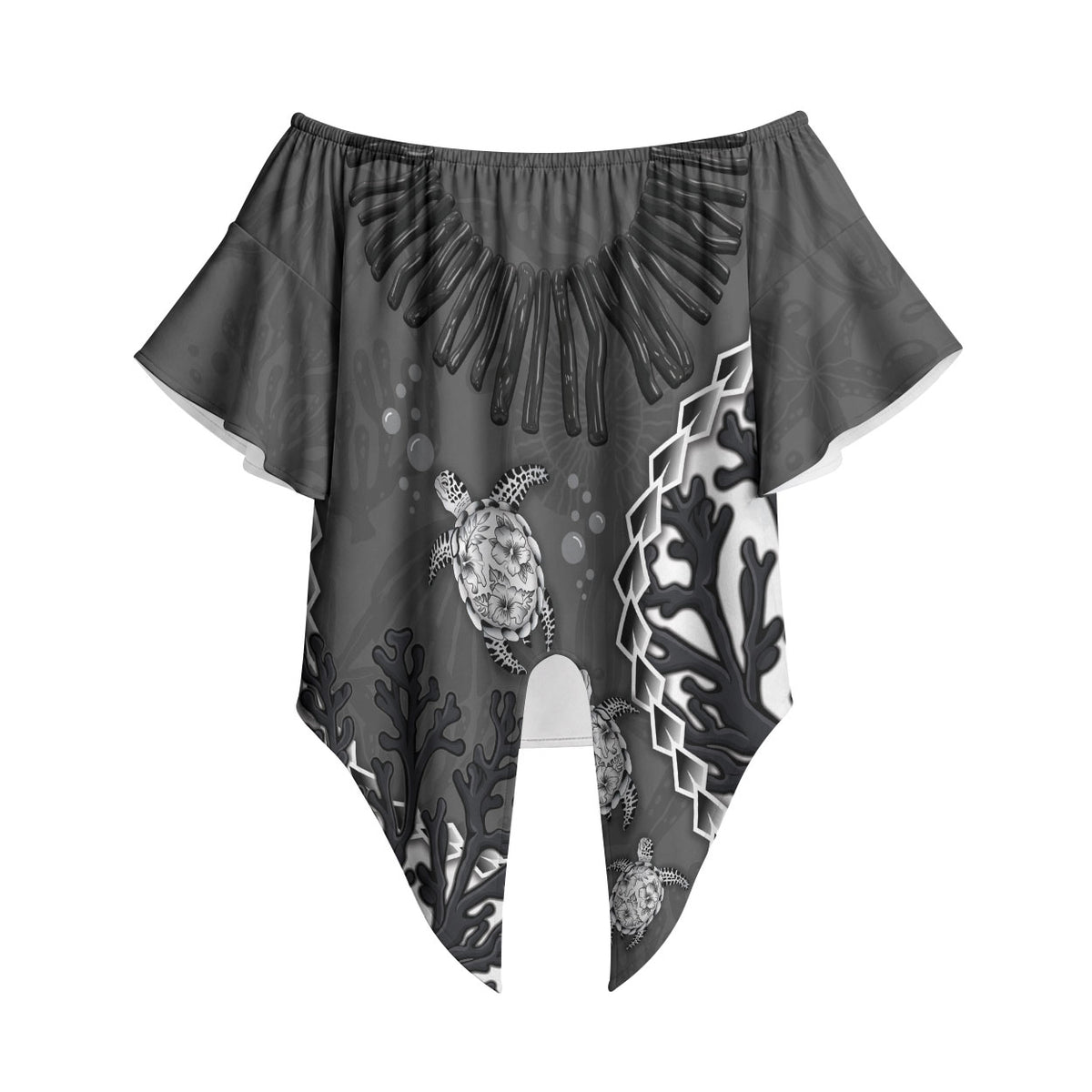 Personalized Black Coral Hawaii Off Shoulder Wrap Waist Top Ekaha Ku Moana Honu Sea Turtle