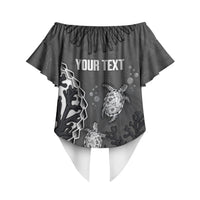Personalized Black Coral Hawaii Off Shoulder Wrap Waist Top Ekaha Ku Moana Honu Sea Turtle