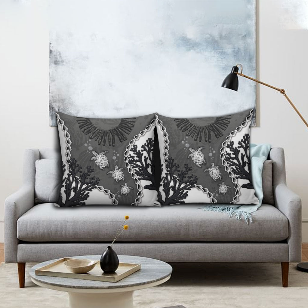Black Coral Hawaii Pillow Cover Ekaha Ku Moana Honu Sea Turtle