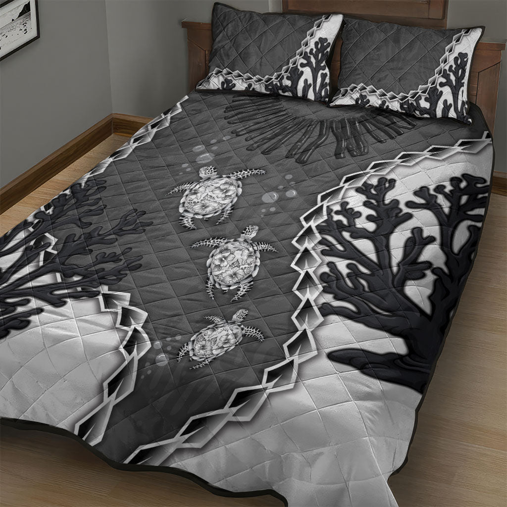 Black Coral Hawaii Quilt Bed Set Ekaha Ku Moana Honu Sea Turtle