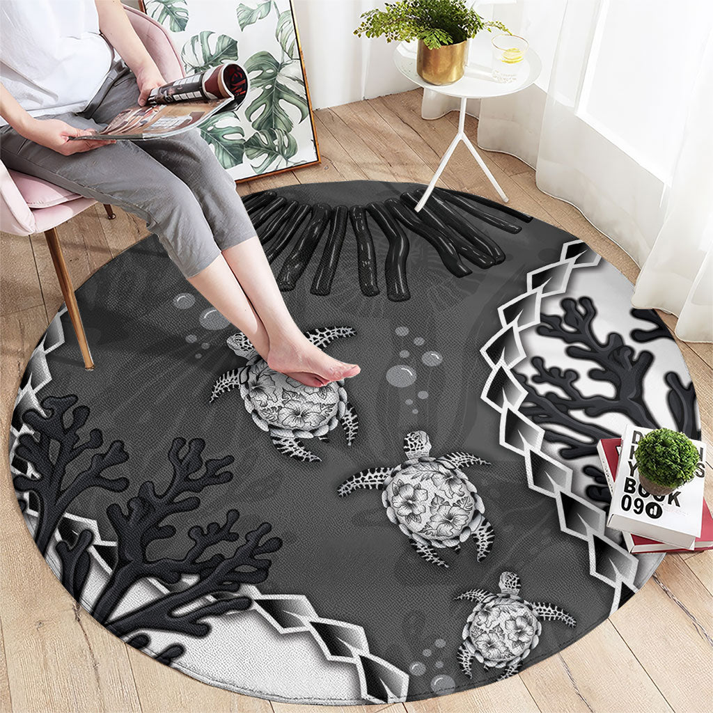 Black Coral Hawaii Round Carpet Ekaha Ku Moana Honu Sea Turtle