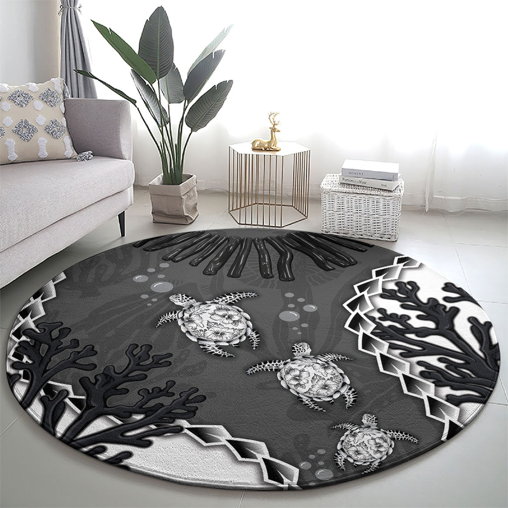 Black Coral Hawaii Round Carpet Ekaha Ku Moana Honu Sea Turtle
