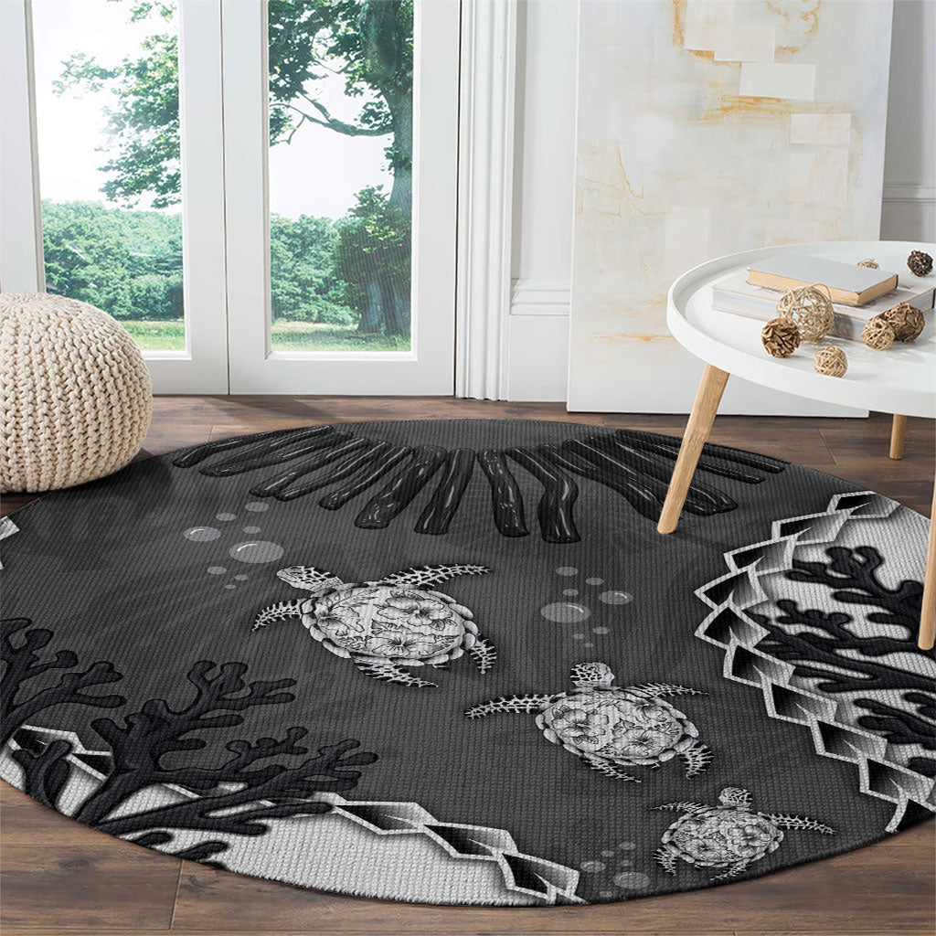 Black Coral Hawaii Round Carpet Ekaha Ku Moana Honu Sea Turtle