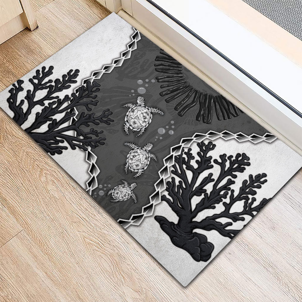 Black Coral Hawaii Rubber Doormat Ekaha Ku Moana Honu Sea Turtle