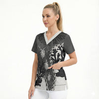 Personalized Black Coral Hawaii Scrub Top Ekaha Ku Moana Honu Sea Turtle