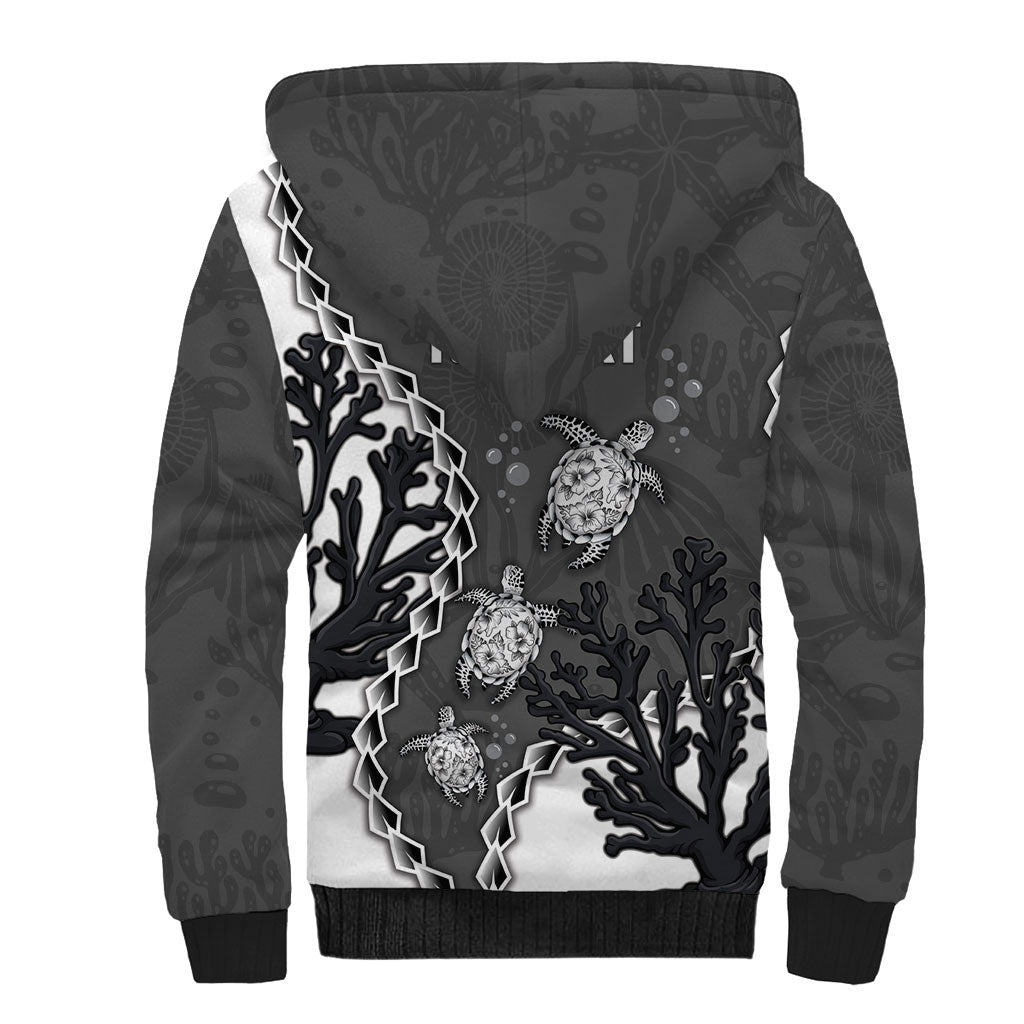 Personalized Black Coral Hawaii Sherpa Hoodie Ekaha Ku Moana Honu Sea Turtle