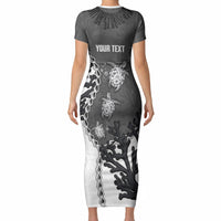 Personalized Black Coral Hawaii Short Sleeve Bodycon Dress Ekaha Ku Moana Honu Sea Turtle LT14 - Polynesian Pride