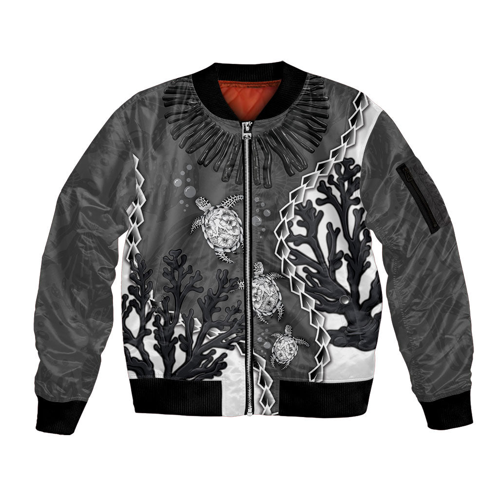Personalized Black Coral Hawaii Sleeve Zip Bomber Jacket Ekaha Ku Moana Honu Sea Turtle
