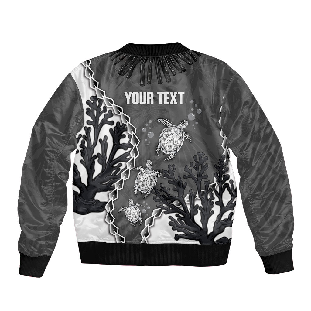 Personalized Black Coral Hawaii Sleeve Zip Bomber Jacket Ekaha Ku Moana Honu Sea Turtle
