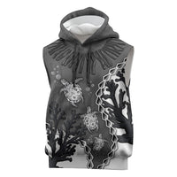 Personalized Black Coral Hawaii Sleeveless Hoodie Ekaha Ku Moana Honu Sea Turtle LT14 Gray - Polynesian Pride